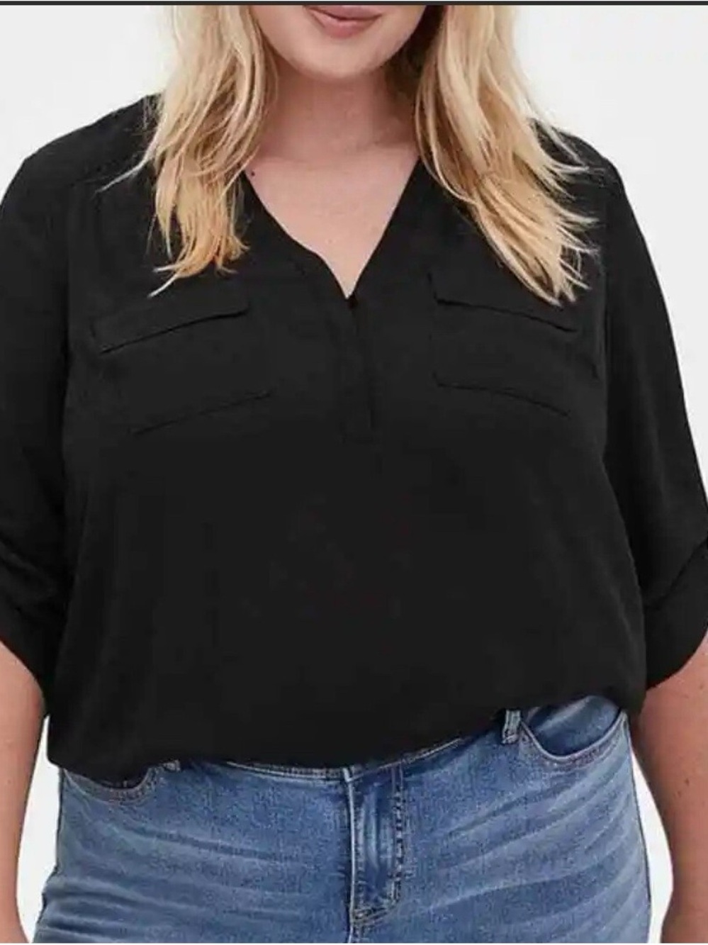 torrid Black V-Neck Pullover Tunic with Front Pockets